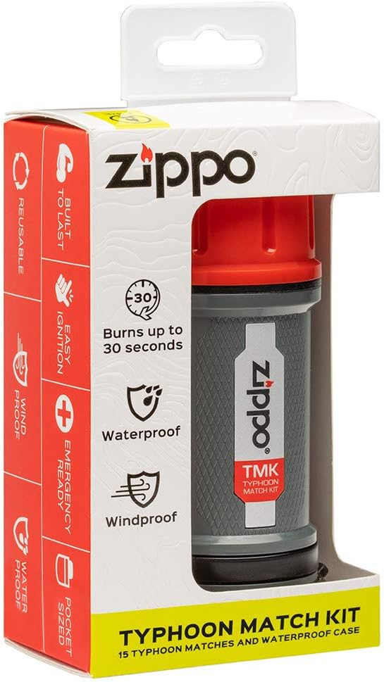 Zippo Typhoon Match Kit Windproof Emergency Fire Starter, Stormproof Lighter, Waterproof Case, Strike Anywhere, Weather Proof, Outdoor